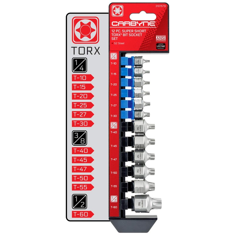 CARBYNE 12-Piece Torx Super Short Low Profile Bit Socket Set | T10 to T60 Sizes, Dual-Drive: Internal Square Drive & External Hex Drive â€¢ From a Family-Run Tool Company in the U.S. - Image 1